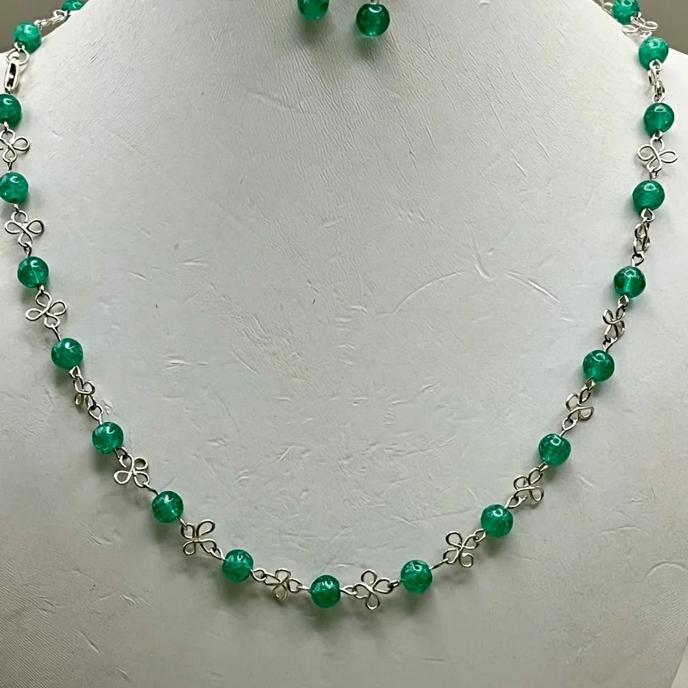 Elegant Green Beaded Sterling Silver Artisan Necklace
